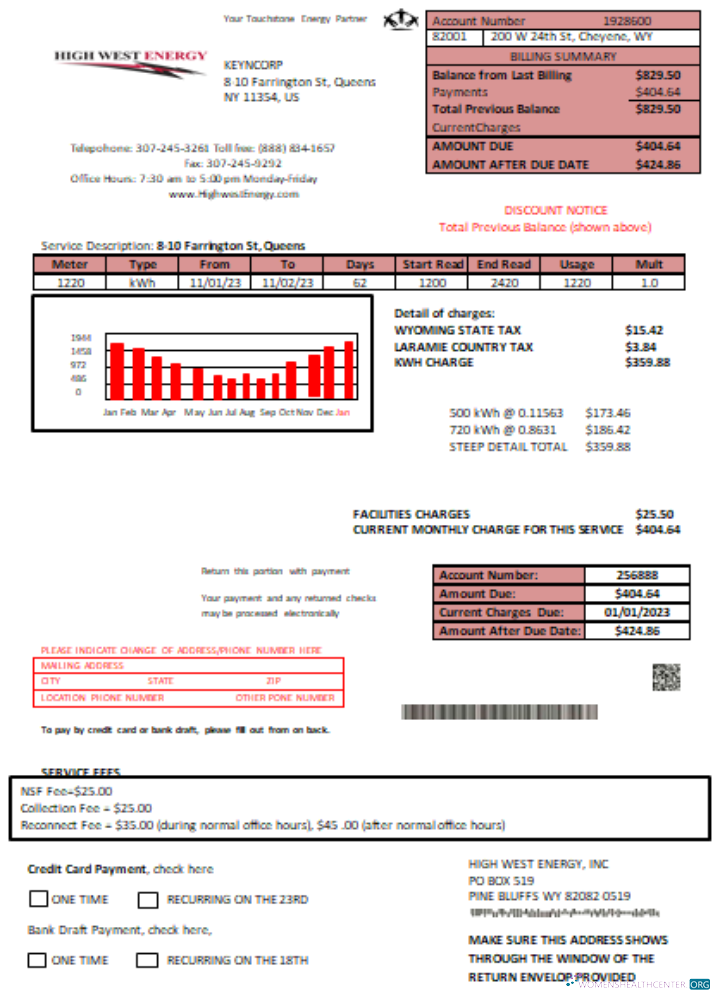 Download Wyoming High West Energy utility business bill, page 1 SCR Photoshop template